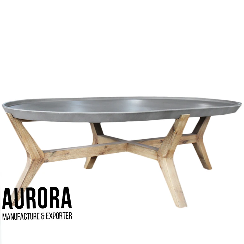 Wholesales Price Factory Direct Sales Concrete Coffee Table Wood Cement Furniture Best Price Leg Wood An Table Top Design