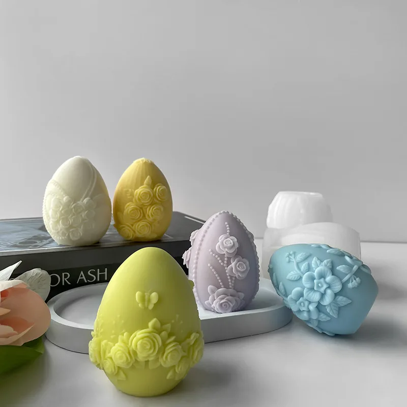 Easter Egg Silicone Mould Candle, 3D Easter Flower Eggs Candle Moulds for Cake Decoration Soap