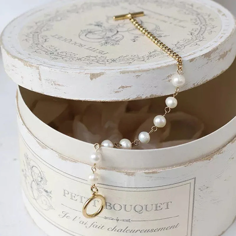 Dainty Fresh Water Pearl Bracelet Women Jewelry Stainless Steel 18K Gold Filled Toggle Clasp Bracelet Femme