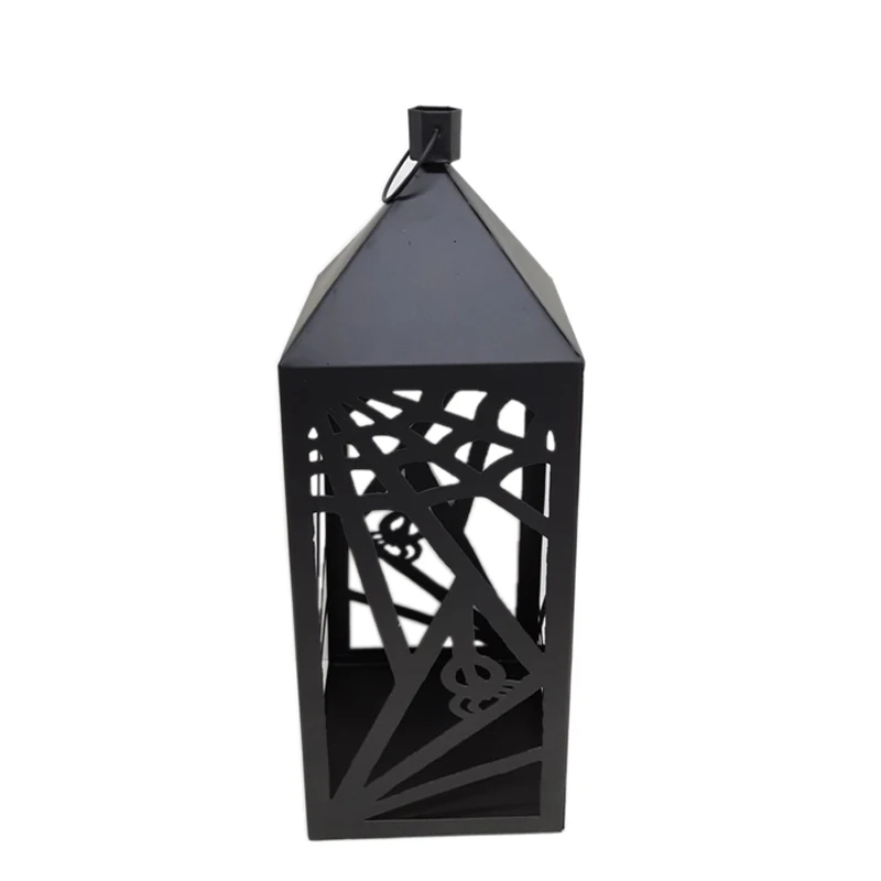 Home Decoration Glass and Iron Square Shape Indoor Hanging Lantern  Matt Black Color Candle Holder for Tabletop Handmade