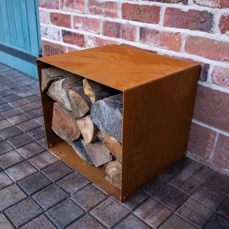 backyard corten steel firewood rack outdoor round firewood storage rack garden metal log firewood holder