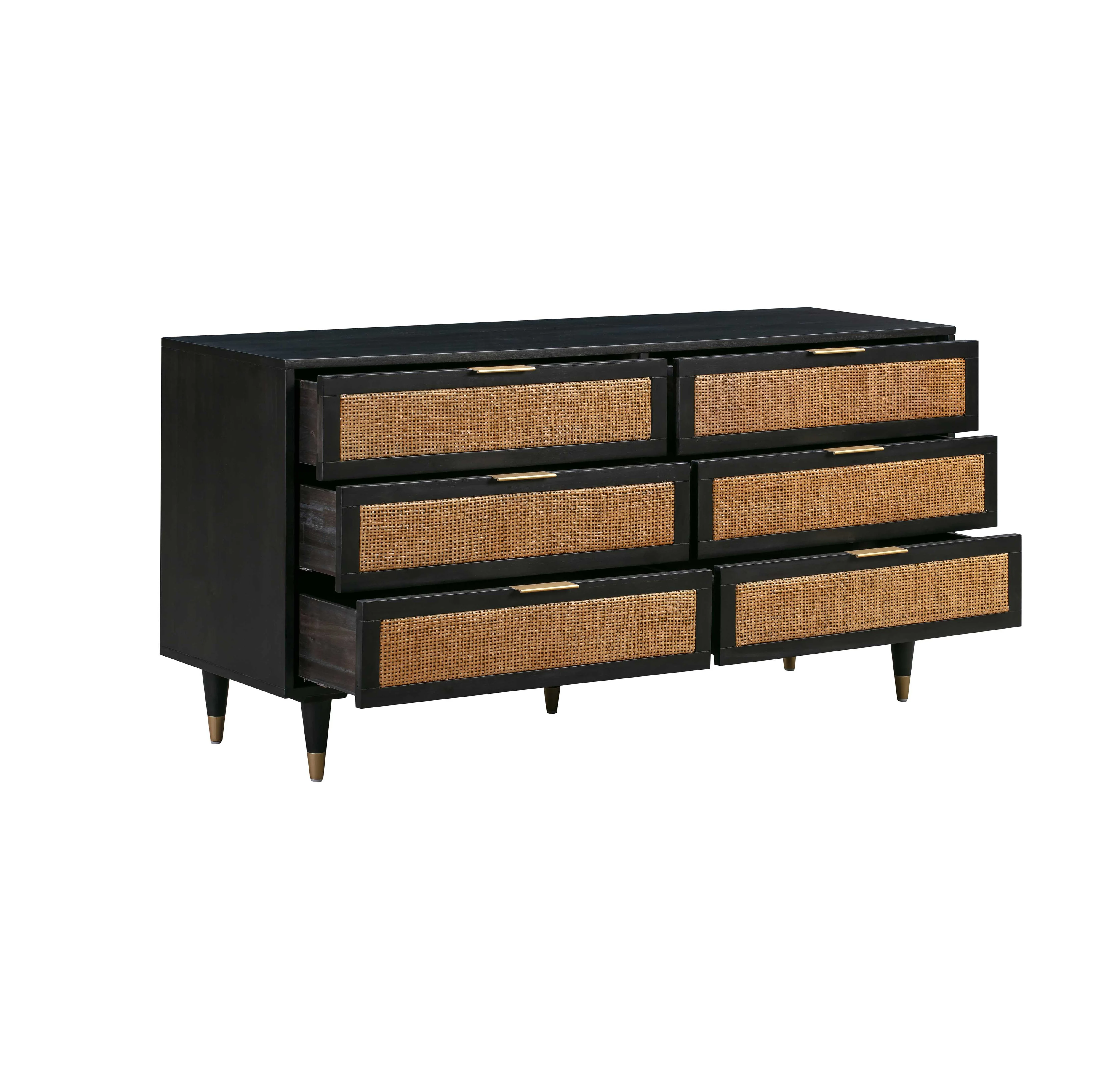 Best Design 100% Pure Strong Solid Acacia Wood Chest of Drawer 6 Drawer Dresser