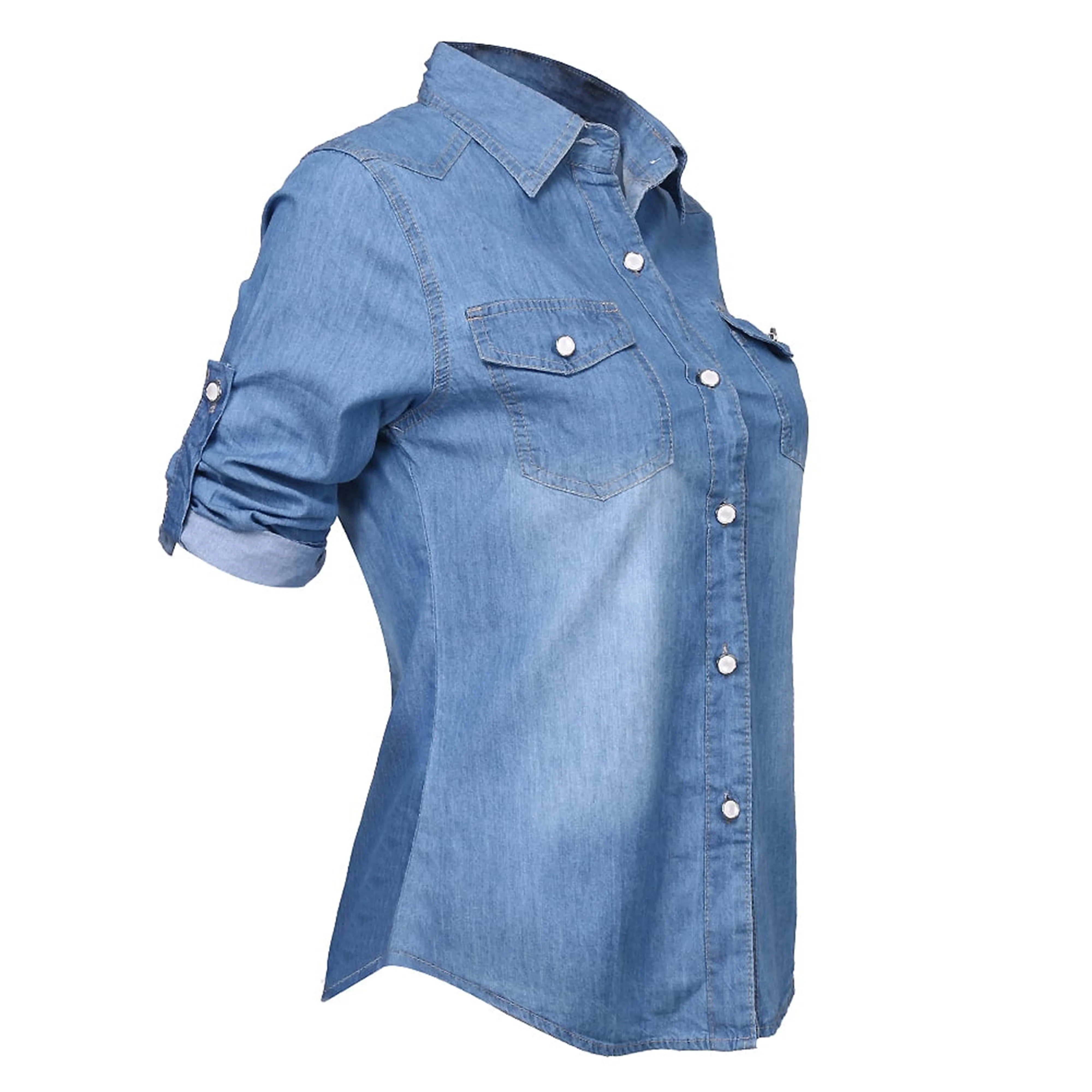 OEM Button Down Denim Shirts Casual Long Sleeve Blouse Top Quality Breathable Denim Shirt Women Slim Fit Denim Shirt For Girls