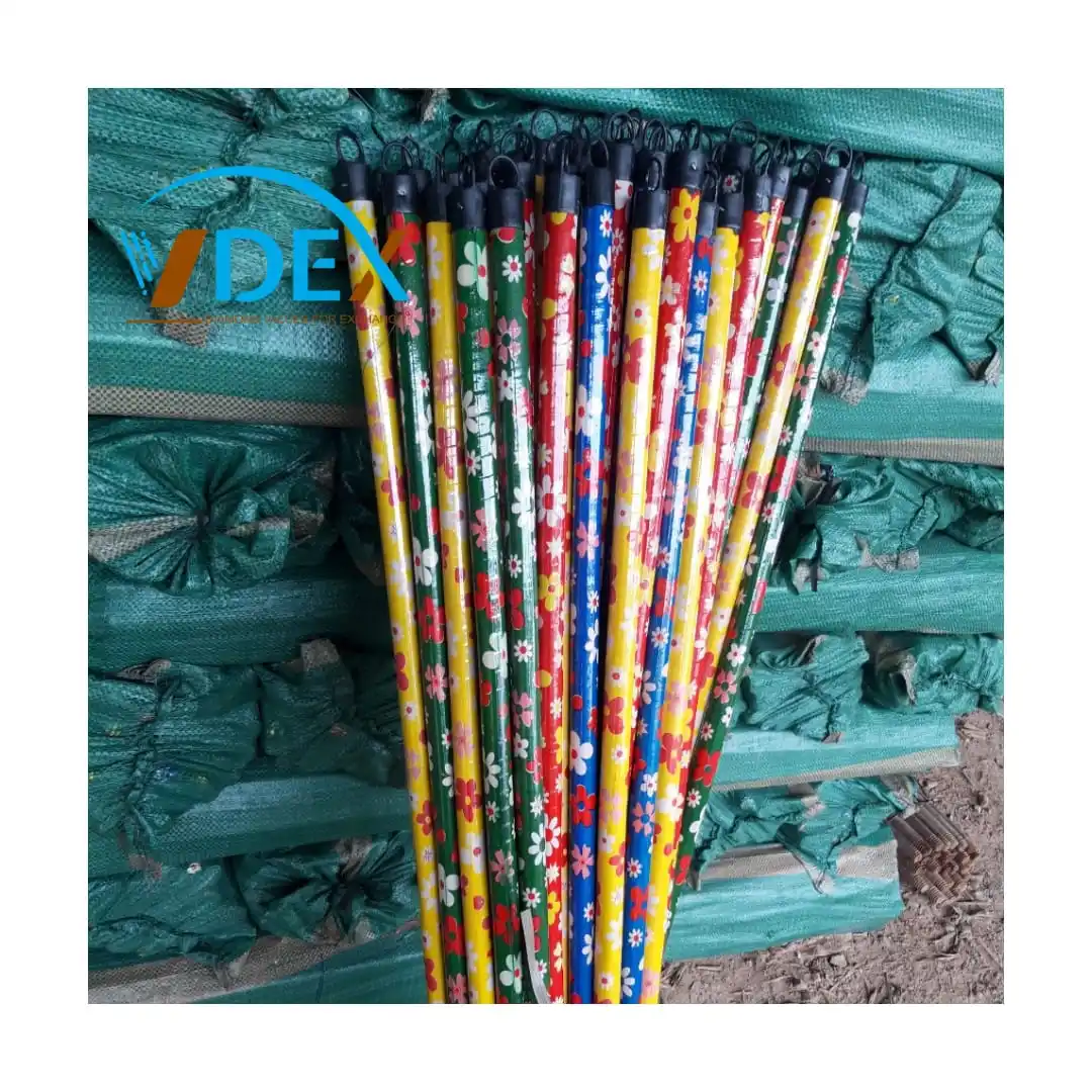 Colorful PVC-Coated Wooden Broom Stick with Italian Mexican Thread Long Short Cable Available Cleaning Use Mop Home Household