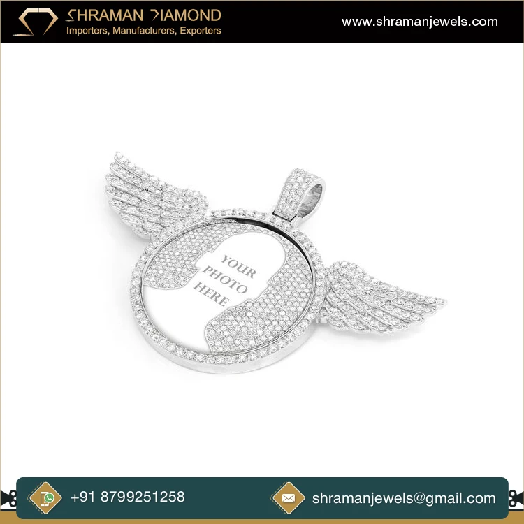 Hot Sale 925 Sterling Silver 10.5 ct. Custom Wings Picture Memory Lab Grown Diamond Pendant at Reliable Market Price