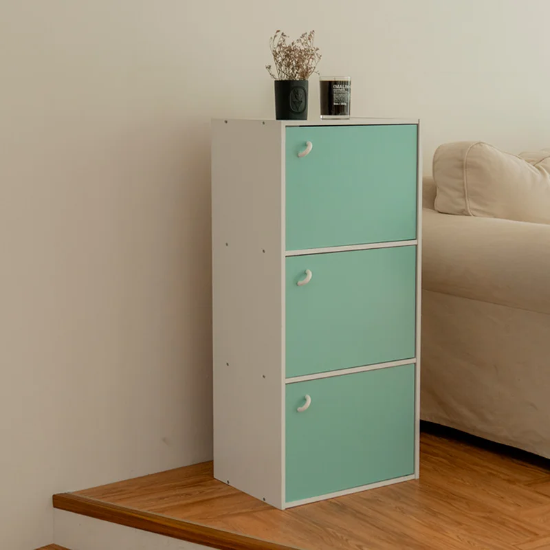 Modern Multifunctional 3-Door Blue Storage Cabinet Square Design Wood Furniture for Kitchen Living Room Home Laundry Use