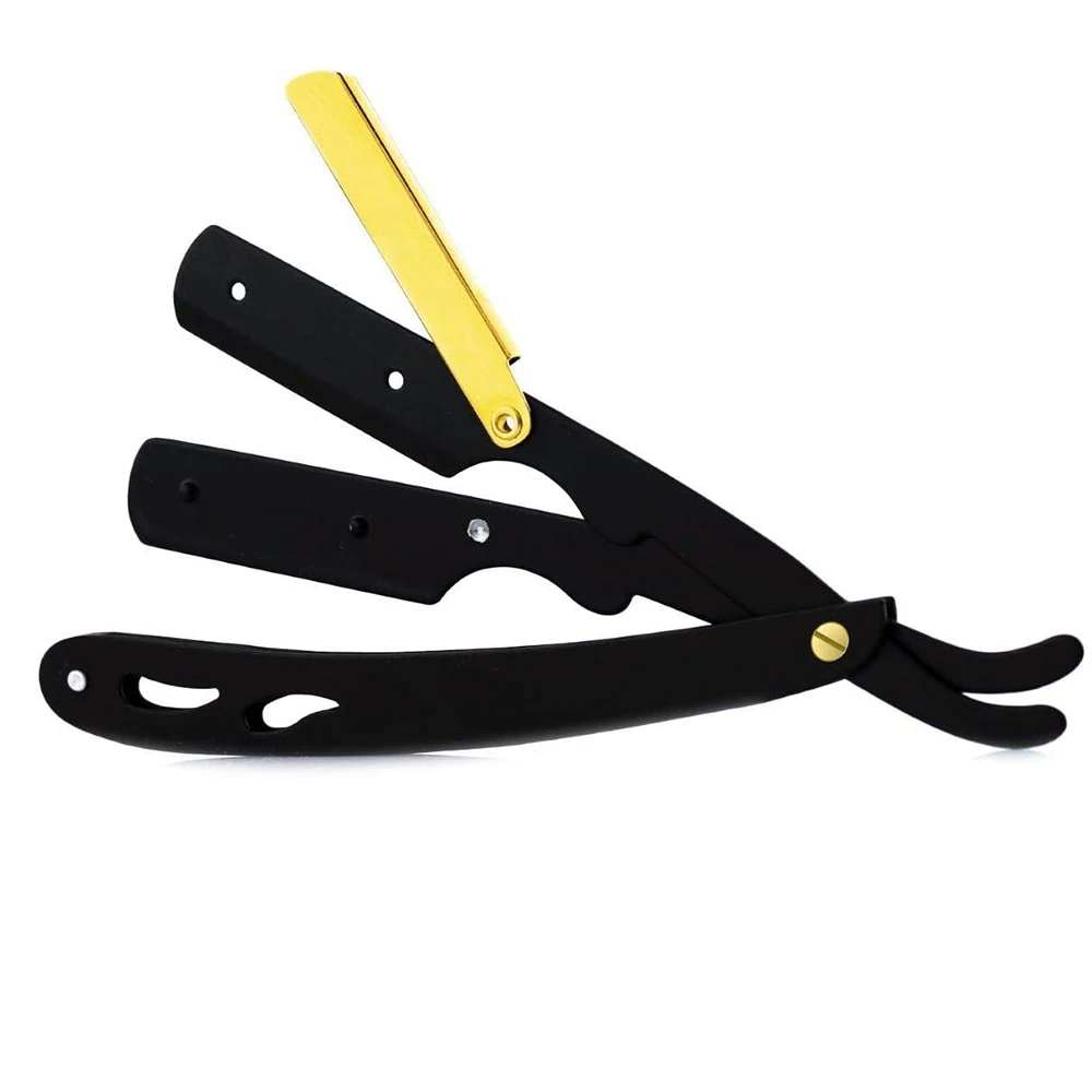 Black German Stainless Steel Shaving Razor Straight Edge Beauty Barber Razors Wooden Safety Underarm Includes Leather Pouch Hair
