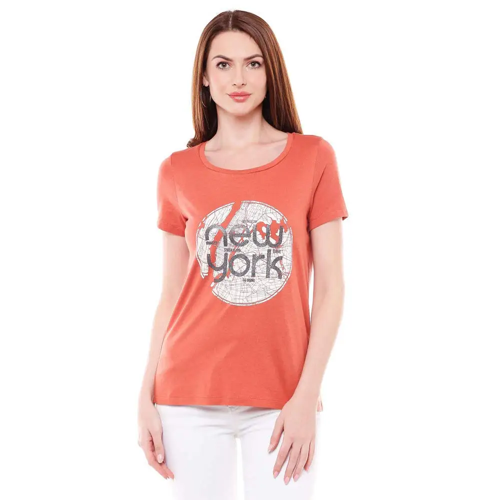 Letter printed black color Women 100% organic cotton half sleeves Single Jersey fabric Classic lightweight ladies cloth T-shirts