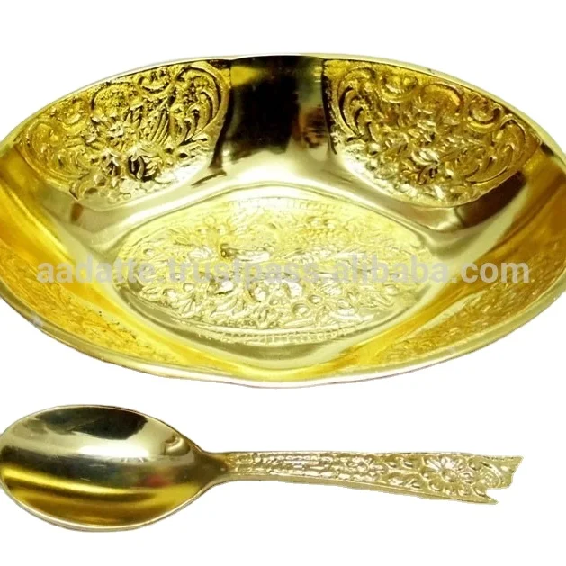 Baby Shower Luxury Gift Set Brass Single Bowl With Spoon Kitchen Table Decor Antique Wedding Gift Set Metal Art