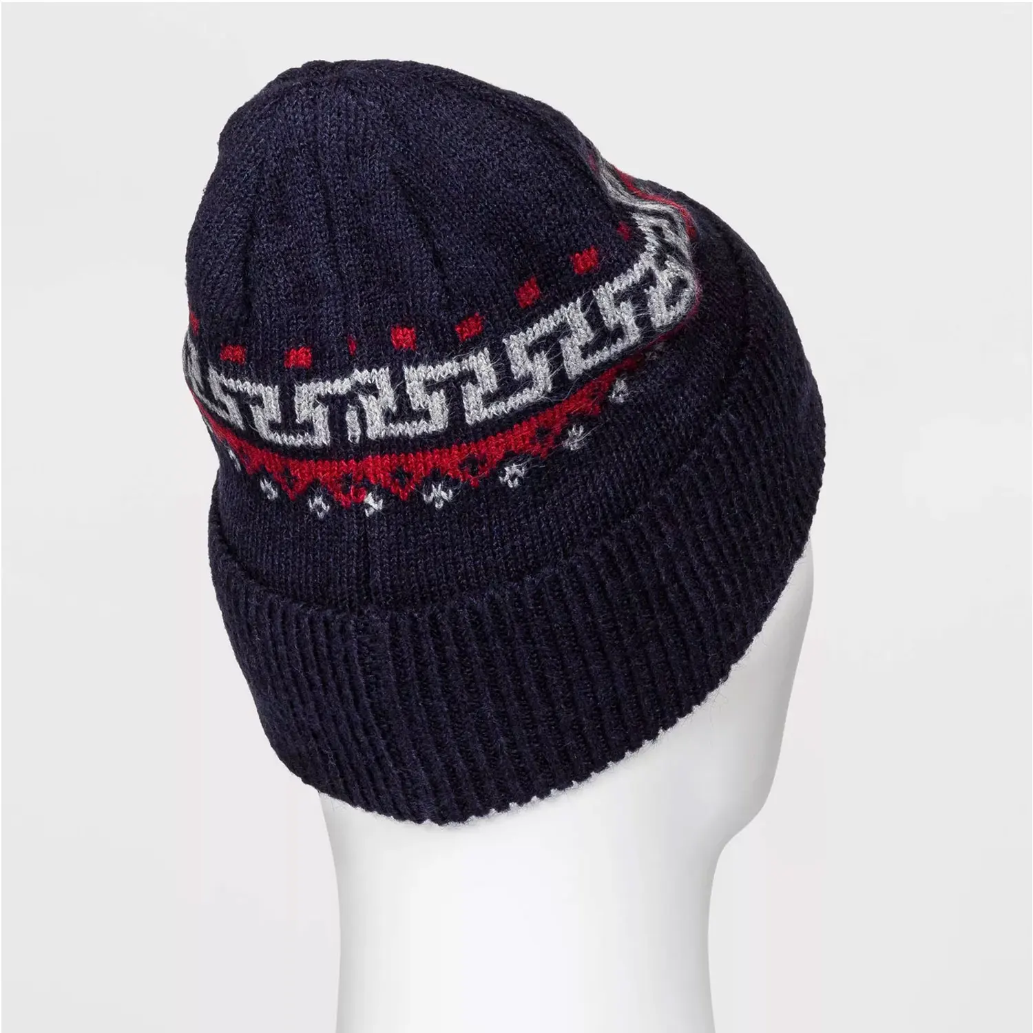knitted beanie custom jacquard cuffed beanie hats leather patch custom beanie