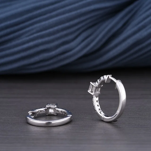 New Arrival Designer Princess Hoop Earring 18Kt White Gold Plated 0.53ct Diamond Stud Set for Wedding Bridal Party or Gift