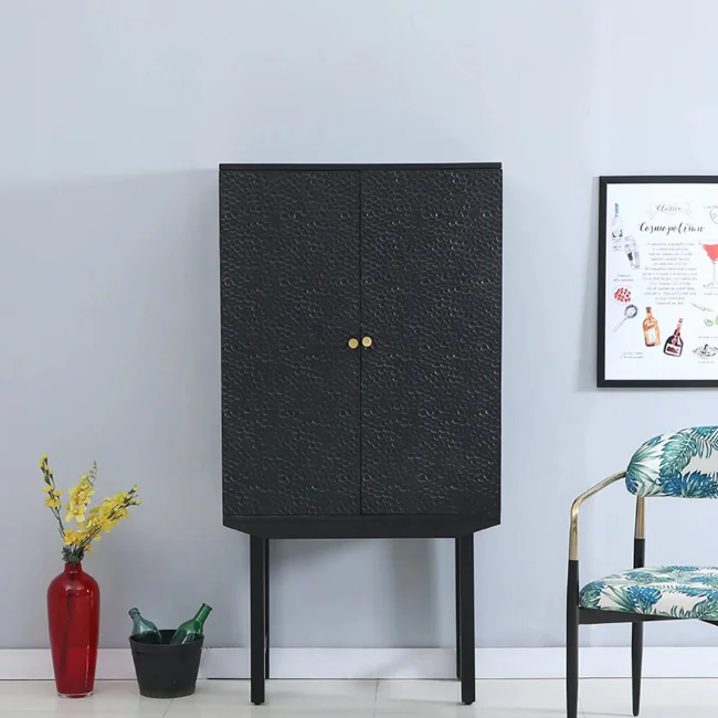 Черная кисть отделка твердой древесины бар шкаф винный шкаф дизайн