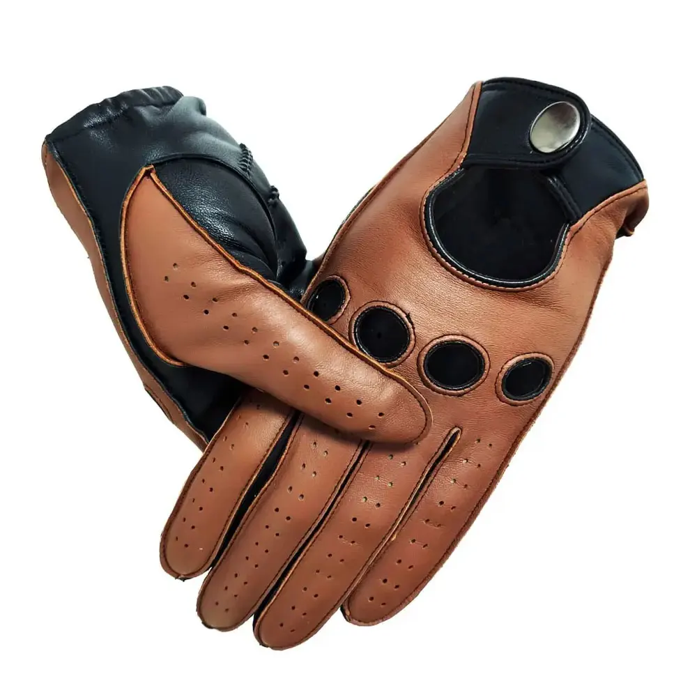 Leather Gloves Fashion Black Brown Unlined Full Finger Driving Motorcycle Riding Genuine Deerskin Leather Gloves For Men