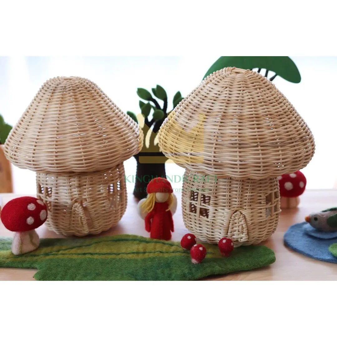 Mushroom house shaped rattan material basket nordic kids room decor hot item cute handicraft