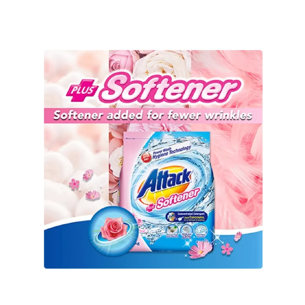 Household Laundry 2in1 Detergent + Softener High Foam Long Lasting Sweet Floral Attack Washing Powder 1.4kg for Top Load Only