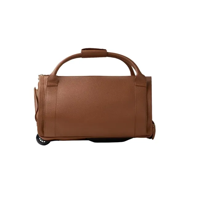 Minimalist Classic Small Duffle Trolley Tan Genuine Full Grain Leather Convertible Duffle Bag Luggage Bag