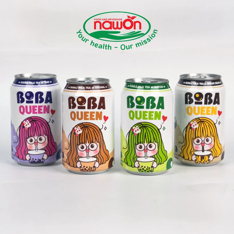 Ready to Drink Brown Sugar Bubble Milk Tea 330ml Can Boba Queen Premium Quality 4 Flavors/24 Cans Per Tray Wholesale Beverage