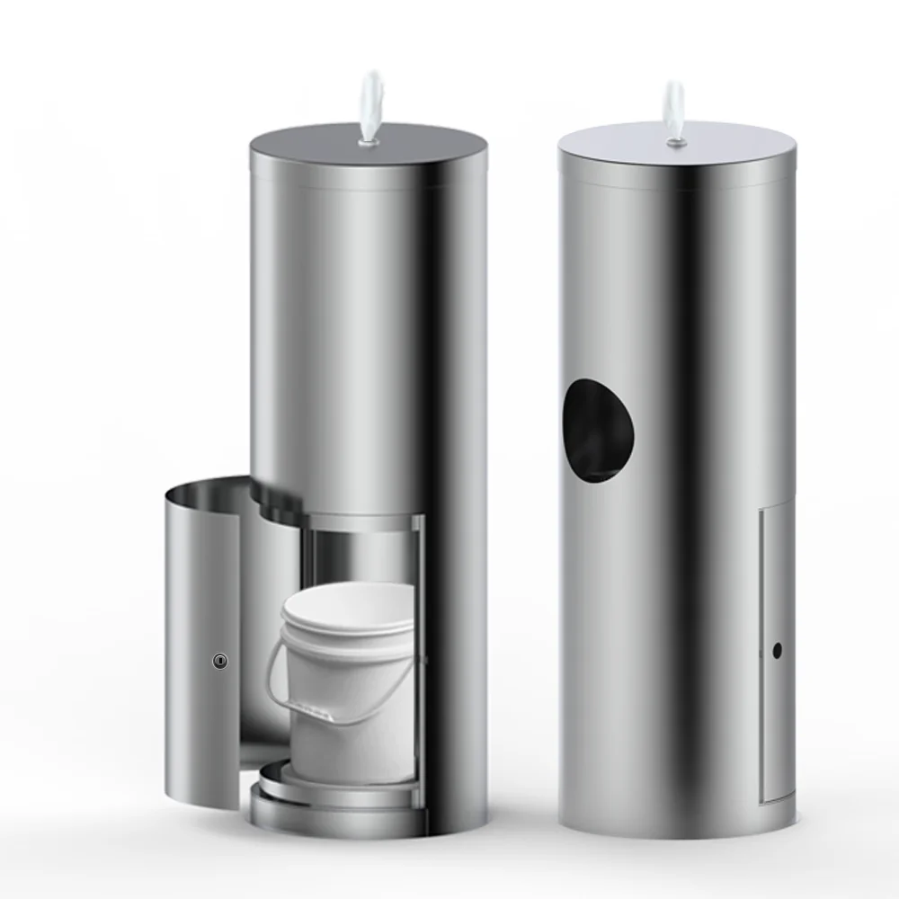 AOLQ Gym Floor Standing Sanitizing Wet Wipes Stainless Steel Paper Towel Dispenser With Trash Bin