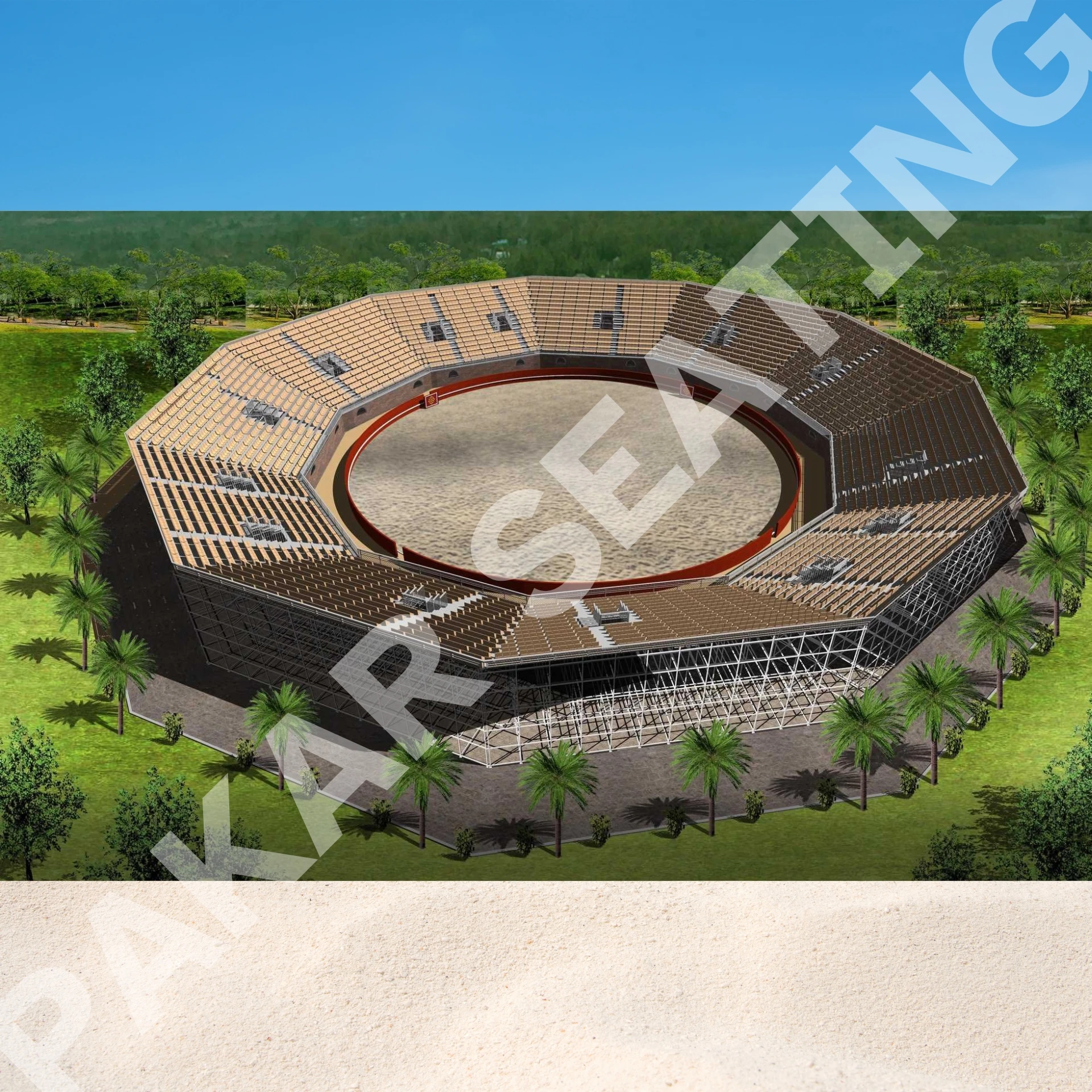 Circular Grandstand for Indoor/Outdoor Sports and Entertainment Circus Corrida Roof Bleacher Type with Staircases Foot Use