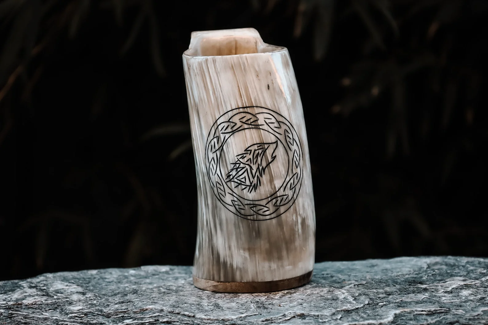 Authentic Drinking Horn Mug with Handcrafted Wooden Base Perfect for Medieval-Themed Events Parties