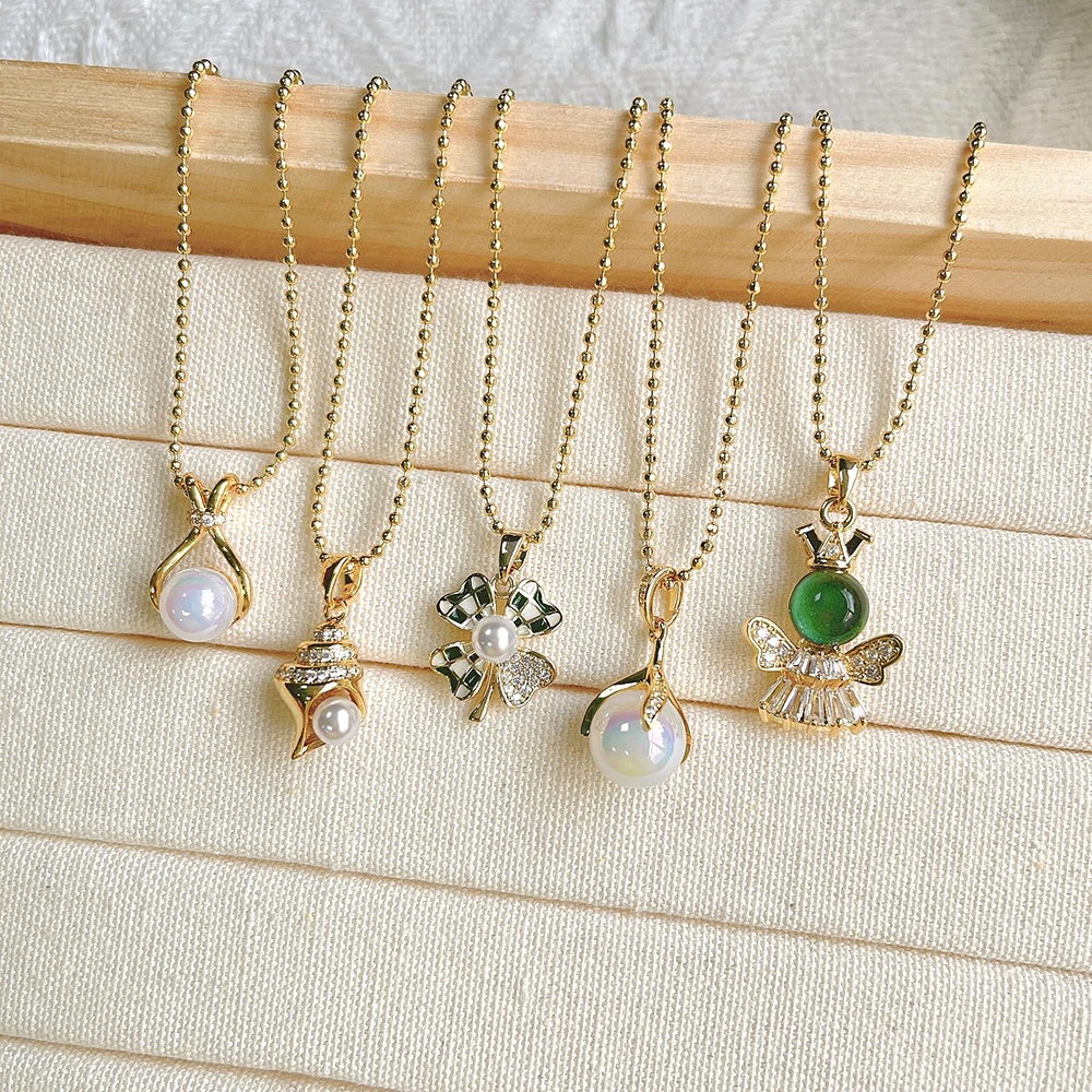 Pearl Conch Angel Four Leaf Clover Necklace  jewelry set for woman