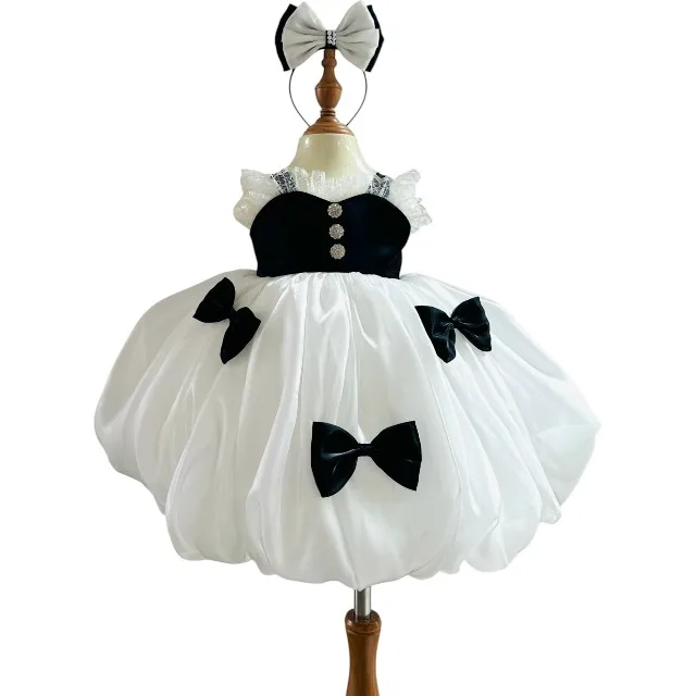 Fast Delivery High Quality Princess Dress for Girls Short Satin Dress with Bow OEM ODM Made in Vietnam Fashionable Pumpkin Dress