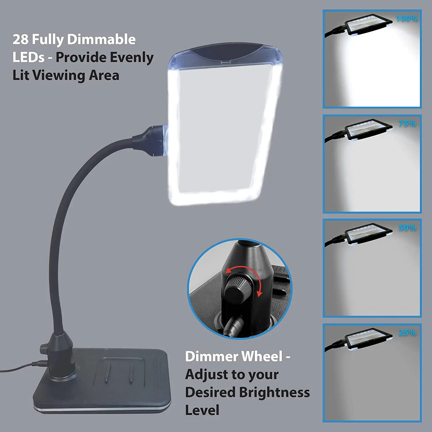 3X Magnifying Glass with Light and Stand, Flexible Gooseneck Magnifying Desk Lamp w/USB Fast Charge