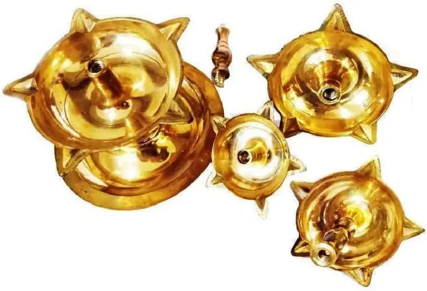 Indian Wholesale Brass Golden Traditional Peacock Panchmahal Diya 2.5 Inch Engraved Design for Bedroom or Office Diwali Decor