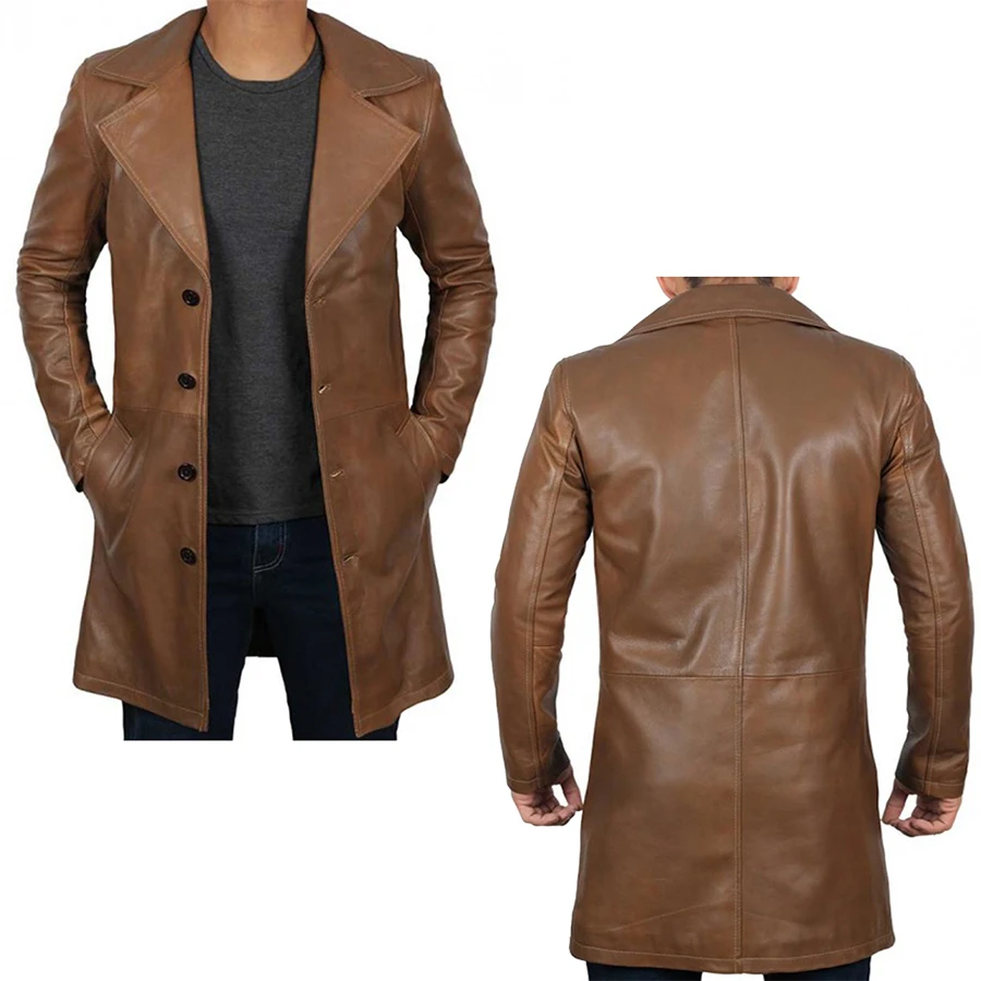 Customized Color Leather Long Coats For Men OEM Oversized Long Men Clothing Down Collar Coat for Winter