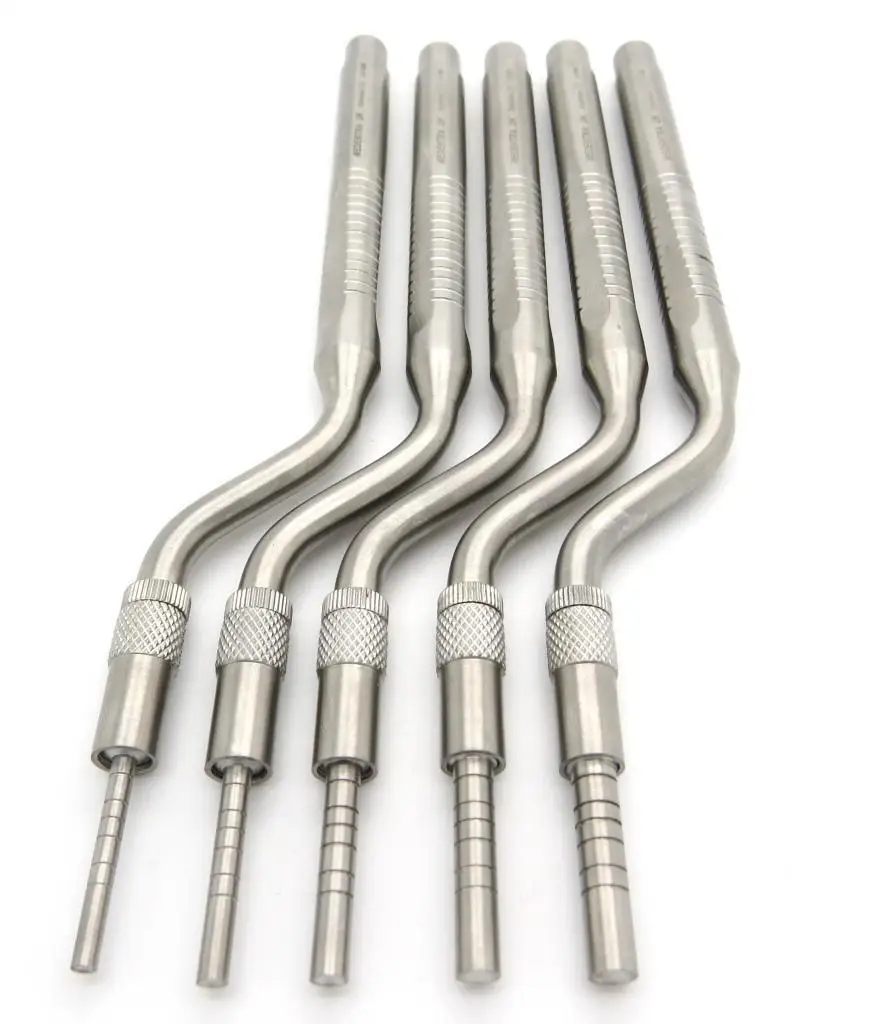 Dental Implant Elevator Set of 5 Sinus Lift Osteotome Kit Offset Concave Tips Dental Implant with Cassette