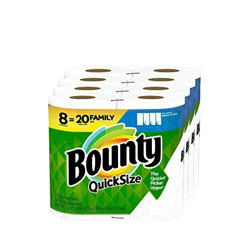 Bounty Quick Size Paper Towels, White, 8 Family Rolls = 20 Regular Rolls