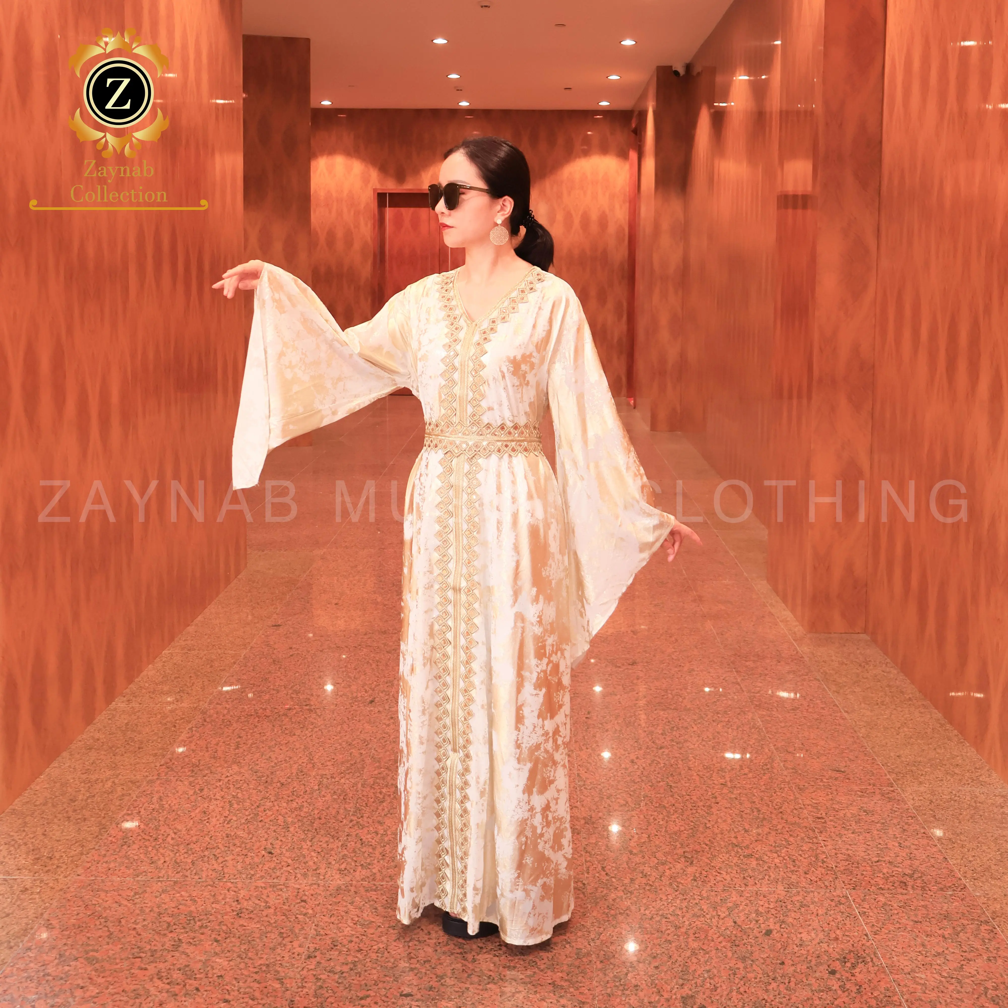 Zaynab Evening Dress Abaya Muslim Dresses Dubai Robe Gold Embroidered Velvet  Abaya Eid Dubai Evening Dress Abaya