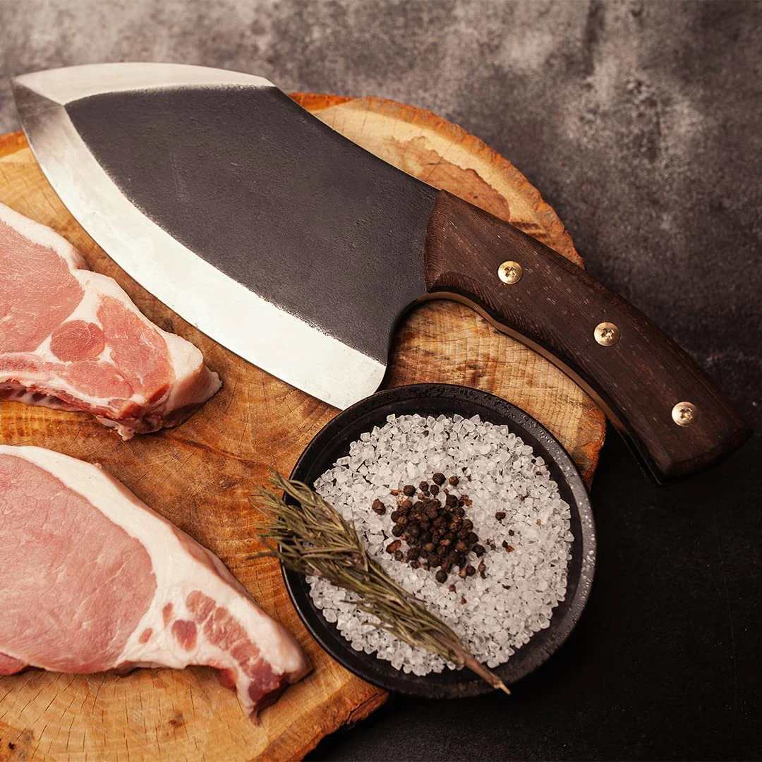 Stainless Steel Butcher Meat Cutting Cleaver Knives Wooden Handle | Chef Chopping Meat Clever Kitching Knives Custom Logo