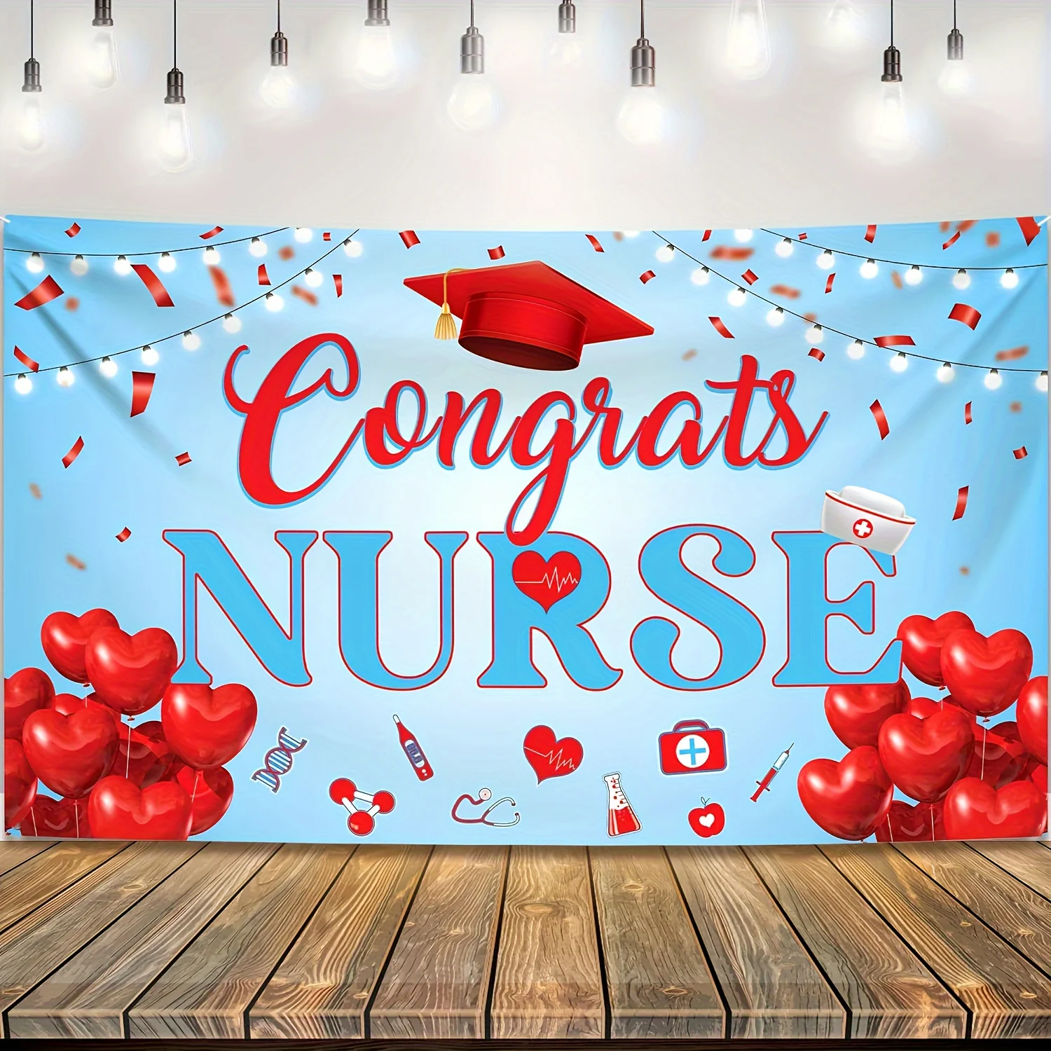 1pc Congrats Nurse Backdrop Red And Blue Nursing Graduation Party Supplies Nurse Graduation Decorations Class Of 2024