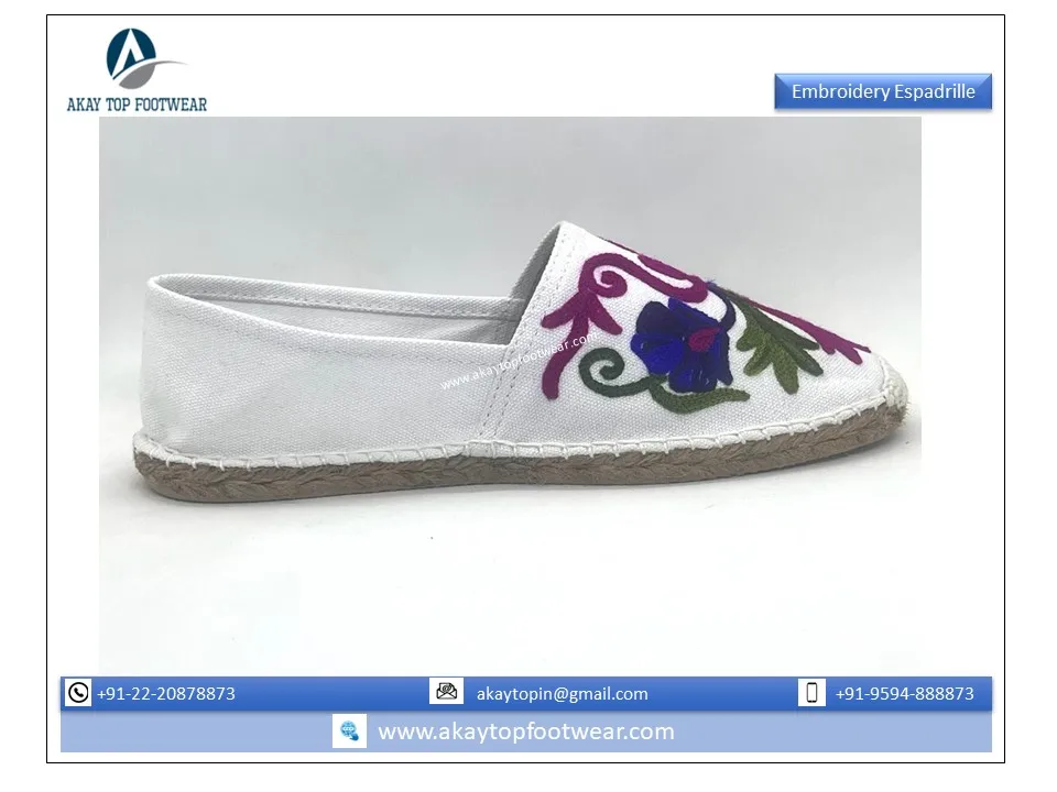 Durable Flat Handmade Canvas Embroidery Espadrille Fashion Trend Comfortable Espadrille in Customized Size Customized Design