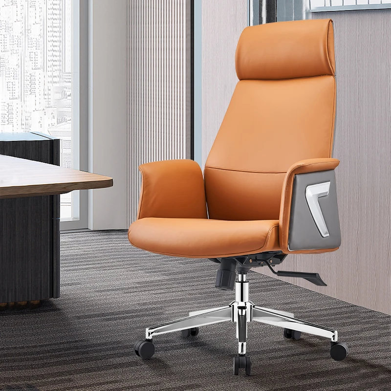 Latest New Luxury Leather Executive Office Chair With Arm Rest Orange PU Leather Boss Office Chair