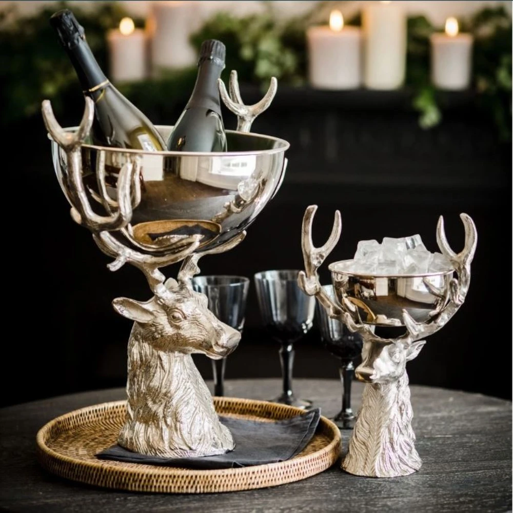 Set Of 2 Reindeer Wine Chiller Large Shape Silver Color Nickel Plated Brass Casted Inexpensive Metal Durable Wine Cooler