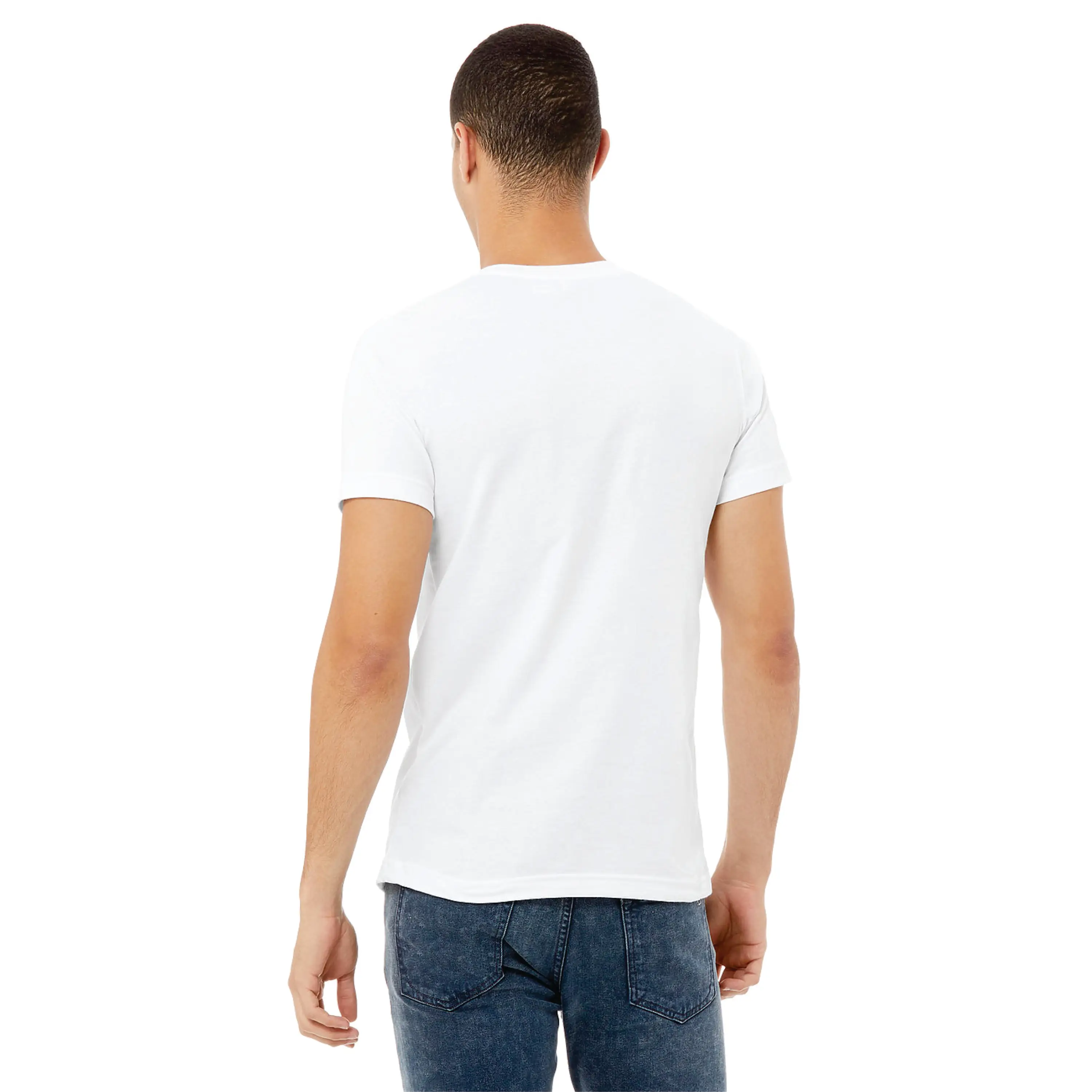100% Airlume Combed and Ring Spun Cotton 32 Single 4.2 oz White Essential Unisex Jersey Short Sleeve V-Neck T-Shirt