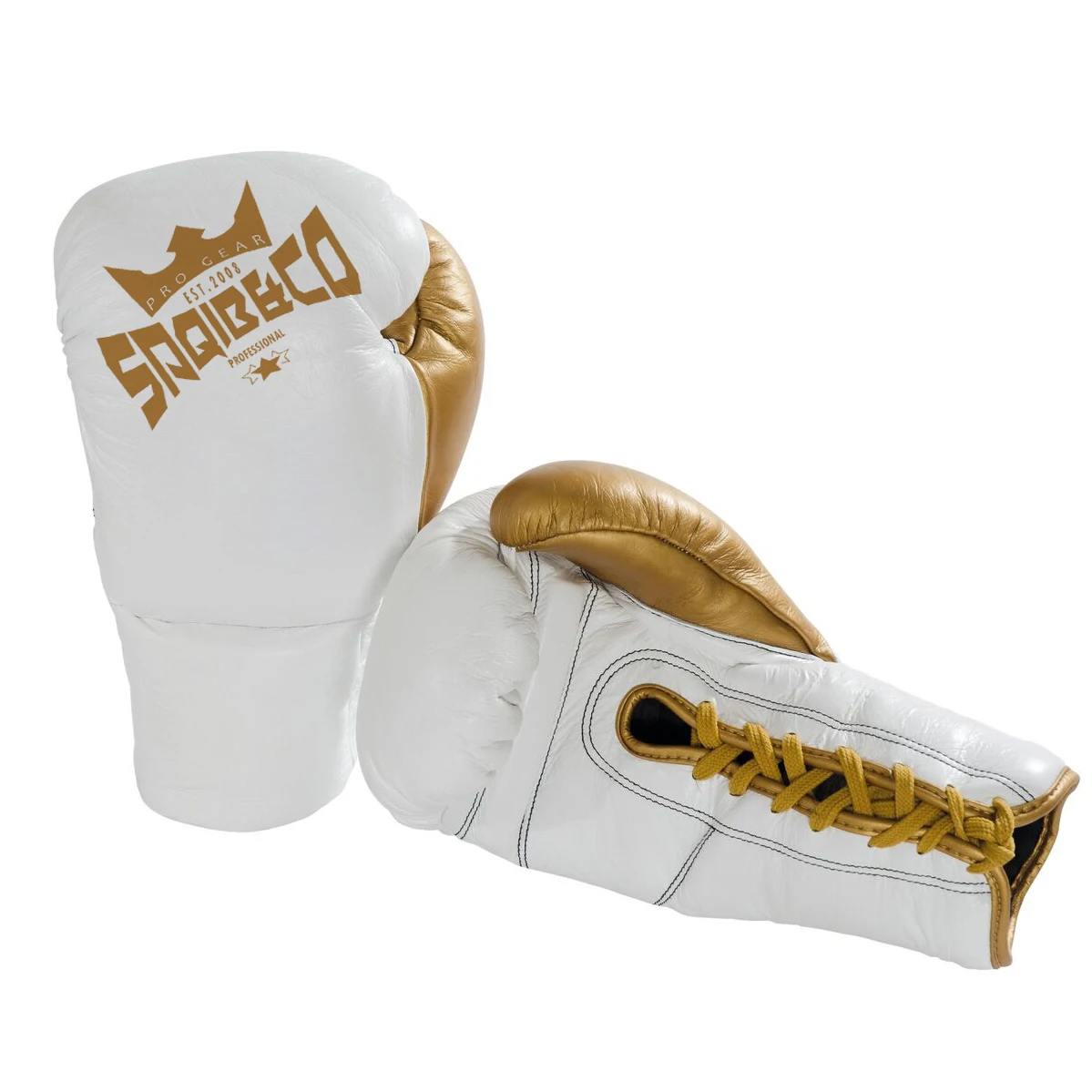 Top Quality Professional White Gold Horse Hair Leather Boxing Gloves For Fight