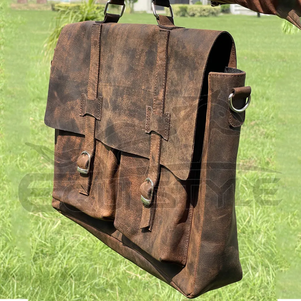 Genuine Leather Laptop Bag Brown Cowhide Messenger Office Work Computer Laptop Bag Large Rustic Shoulder Bag For Men