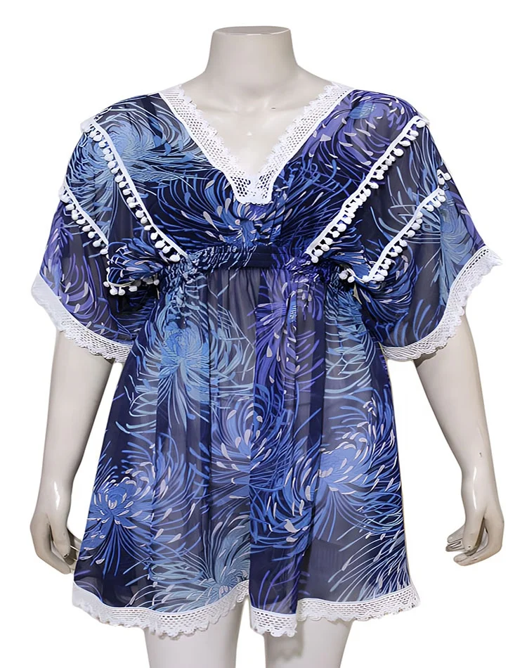 2023 Wholesale printed Beach Cover Up V-neck Tunics for swimwear beachwear 2023 Women Plus Size luxury sexy cover-up caftan