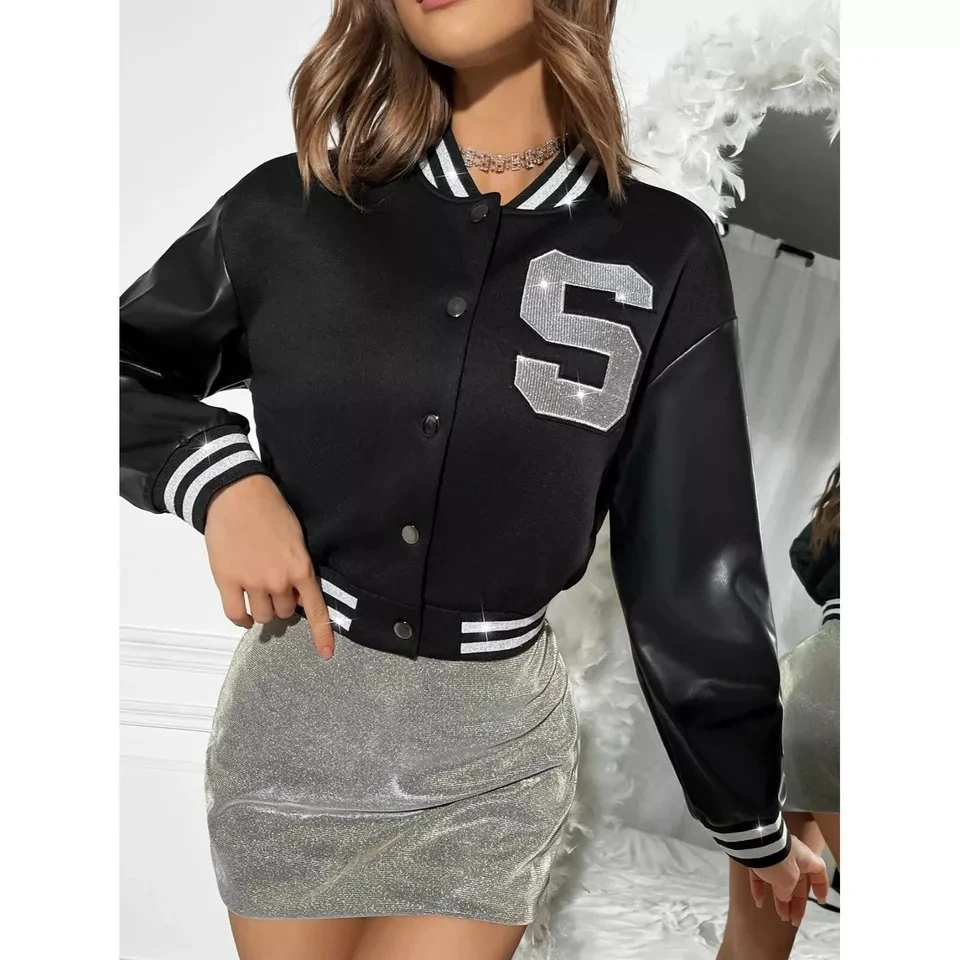 Wholesale Women Custom Baseball College letterman Varsity Jacket High Quality Women cropped Varsity Jacket 2024 New Design