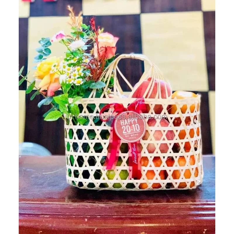 Convenient & Sustainable Eco-Friendly Bamboo Fruit Storage Basket Low MOQ Food Storage Container Wicker Material Handicraft