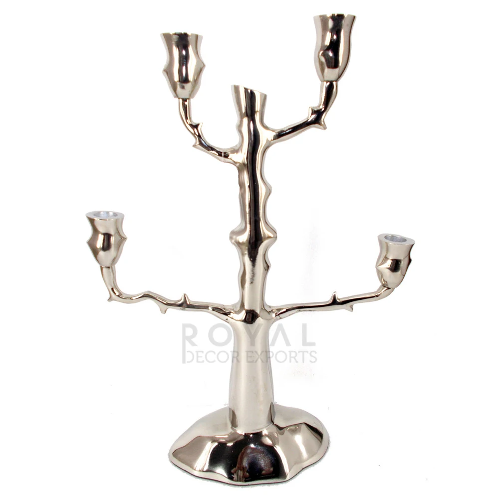 Wedding Candelabra Silver Five Arms Candelabra Candlestick Candle Holder Modern Home Decoration Pieces Candle Lights For Party