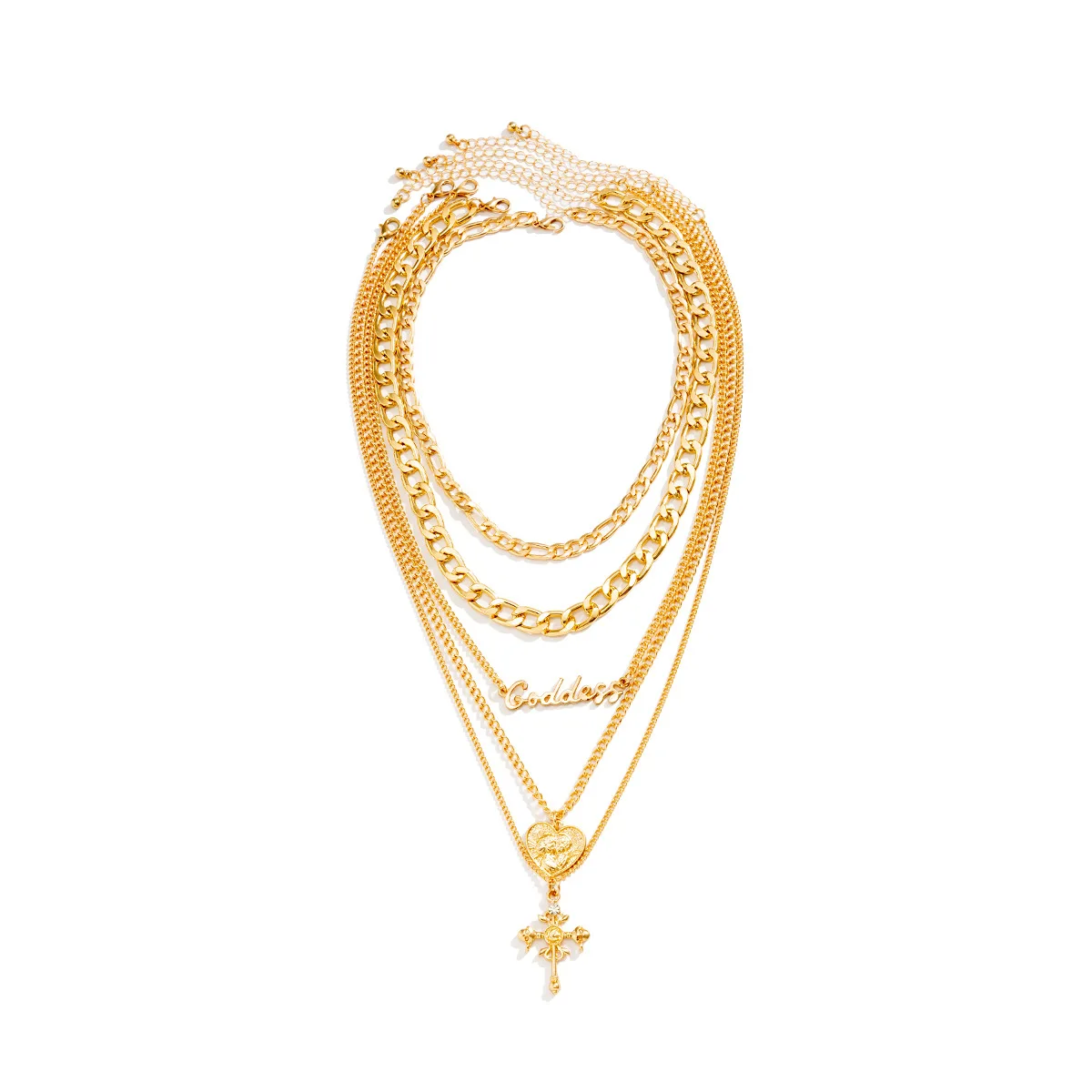 Hip-hop style letter chain necklace Gothic style retro multi-layer portrait cross pendant necklace