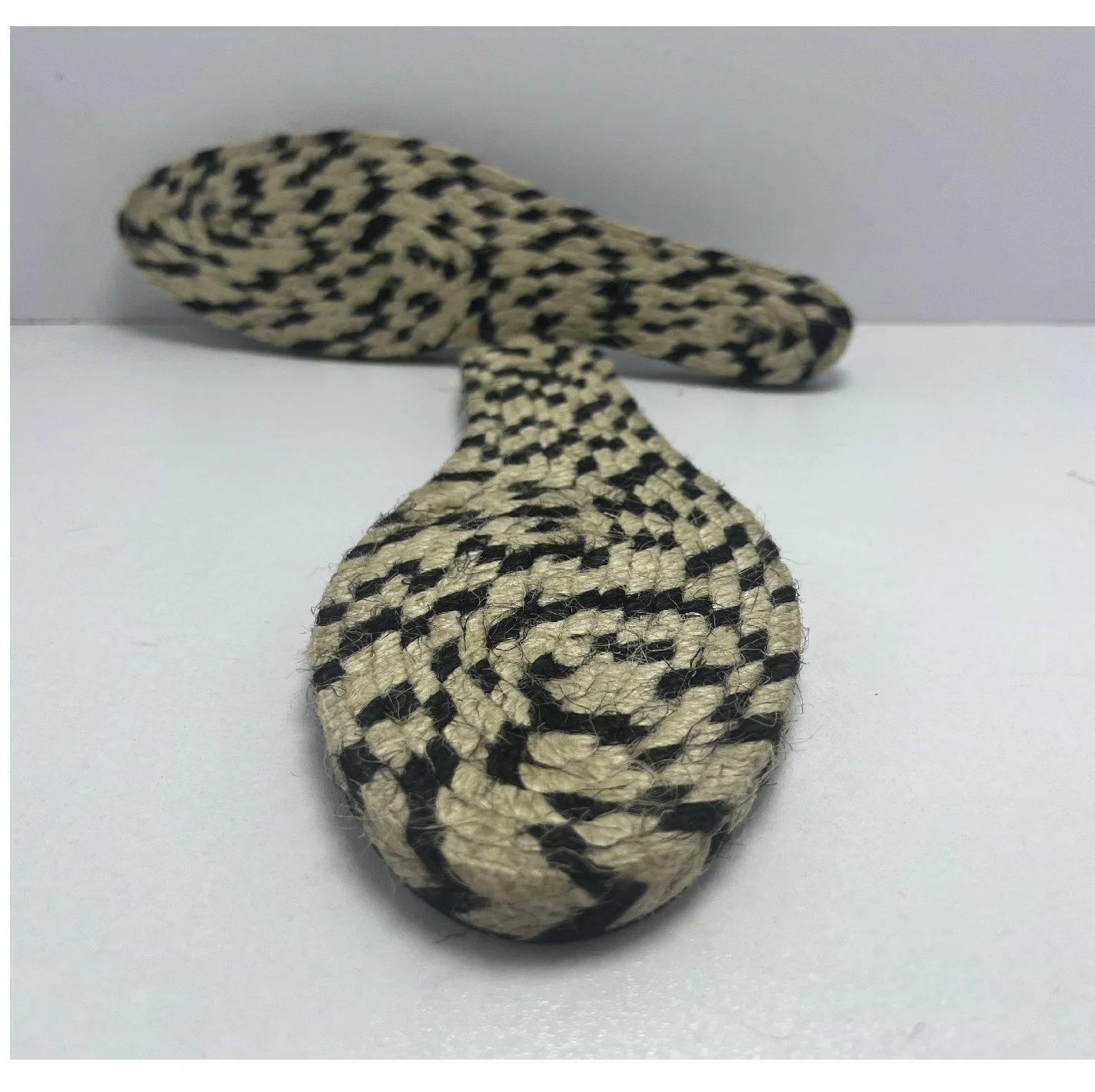 Black and Beige Two-Tone Braided Jute Espadrille Sole with Natural Woven Design, Sustainable and Eco-Friendly Rubber Outsole