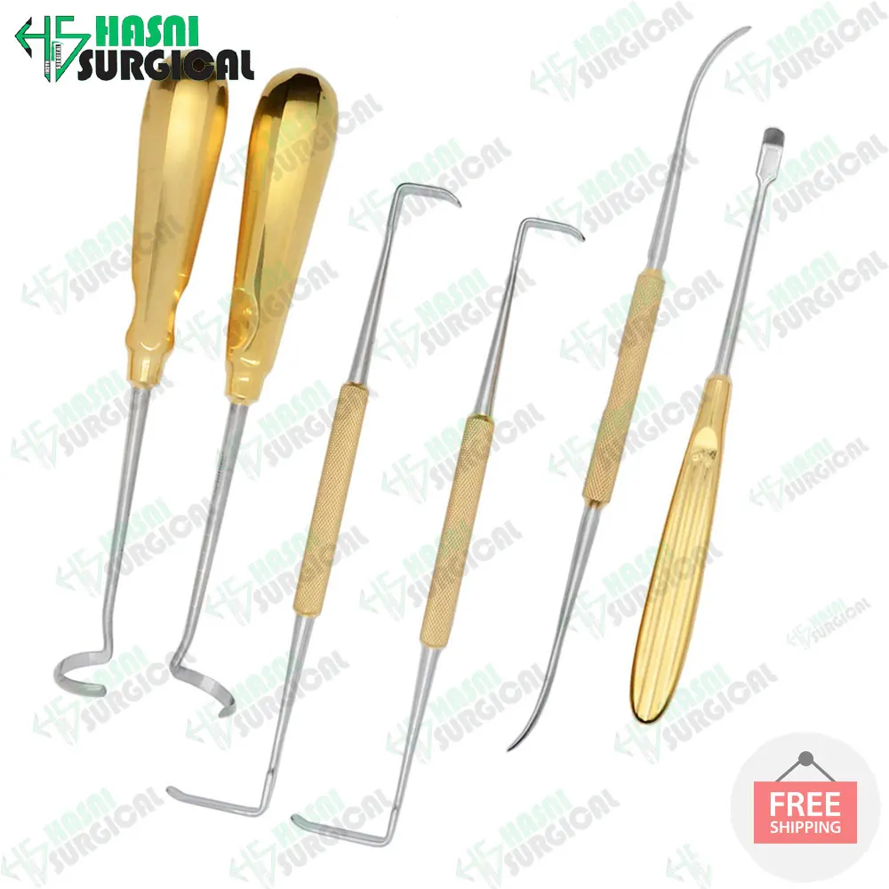 New latest Design 2024 Rhinoplasty Surgical Costal Cartilage Instruments Set / German Grade Stainless Steel Half TC Gold