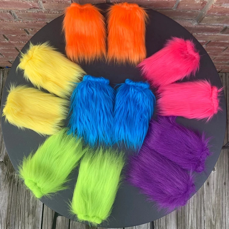 Haiwin Party Furry Costume Leggings Fluffy white Black Faux Fur Leg Warmers For Women And Girls