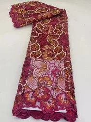 african flower embroidery women dress fabric, custom voile clothing material fabric with sequin and beaded/