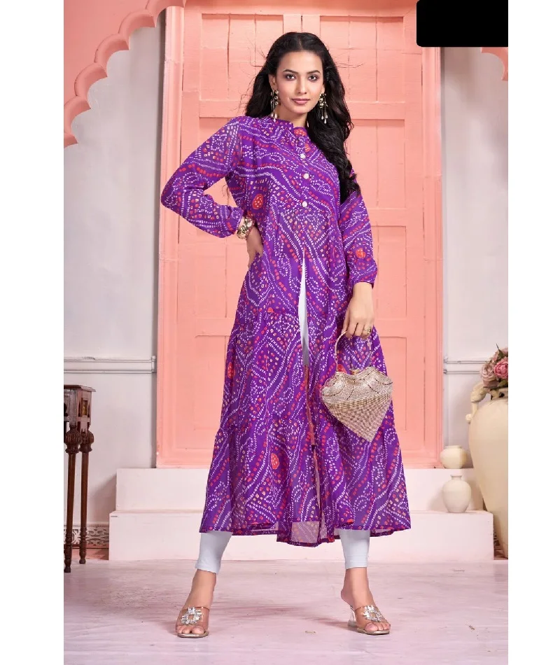 Indian Ethnic Wear Pure Georgette with Half Inner Crepe Long Anarkali Style Kurtis with Printed Design with Plus Size Available